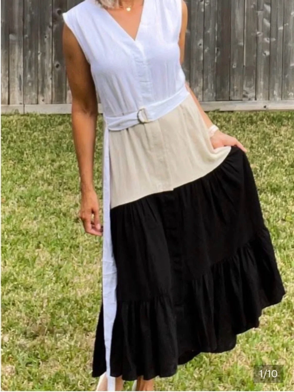 Halston Heritage Colorblock Midi Skirt Dress with belt - Picture 5 of 5
